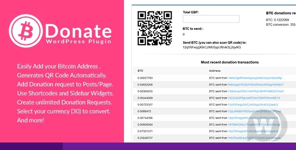 Bitcoin Donate v1.0.0 - плагин доната в биткойнах WordPress