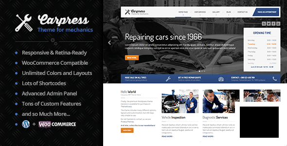 CarPress v1.11.8 - тема WordPress для автосервиса