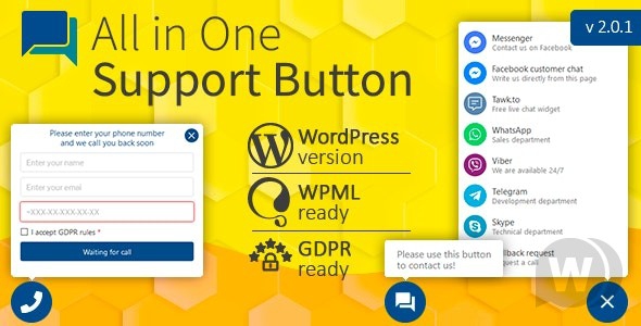 All in One Support Button v2.2.1 NULLED - плагин обратной связи WordPress