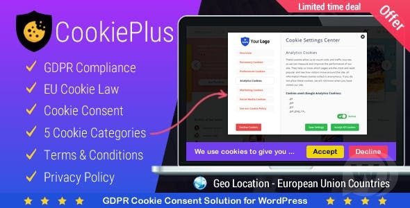 Cookie Plus v1.3.0 - плагин кукисов GDPR на WordPress