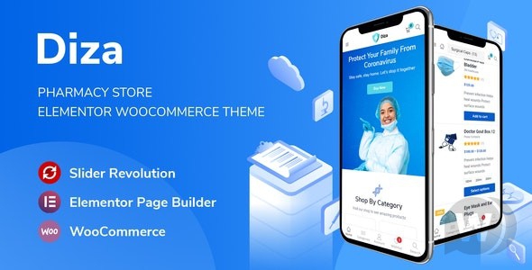 Diza v1.1.5 - шаблон на тему медицины Elementor WooCommerce