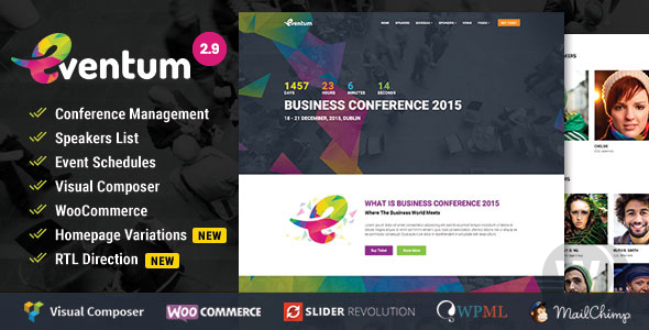 Eventum v2.9 - тема WordPress для мероприятия и конференции