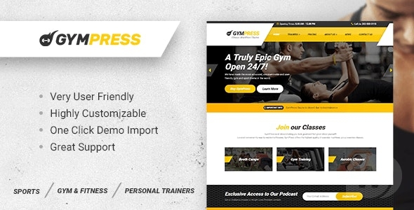 GymPress v1.3.2 NULLED - тема WordPress для фитнеса