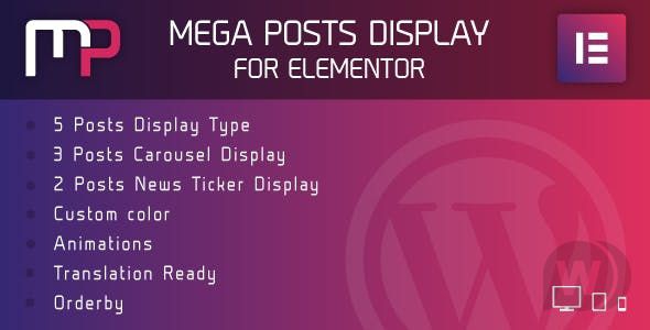 Mega Posts Display for Elementor v1.0 - плагин для Elementor