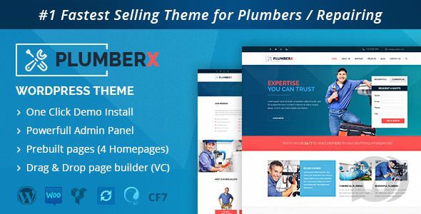 Plumber v10.0 - строительство и ремонт WordPress шаблон