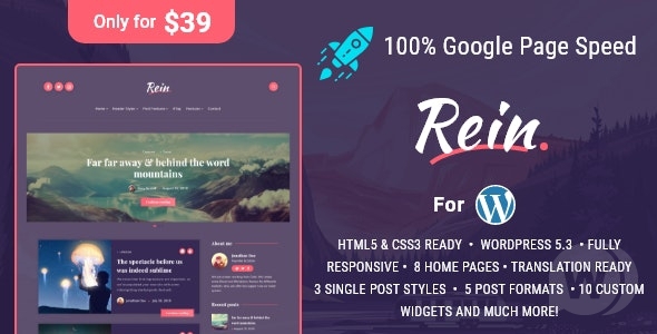 Rein v2.0.0 NULLED - минимальная легкая темная тема для WordPress