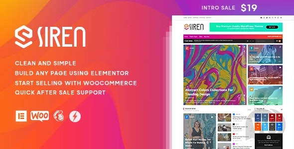 Siren v1.0.1 - новостной шаблон WordPress Elementor