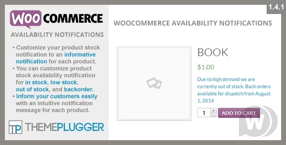 WooCommerce Availability Notifications v1.4.1 - уведомление о наличии WooCommerce