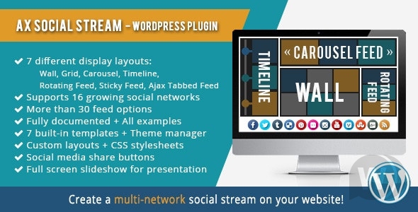 AX Social Stream v3.9.6 - социальная доска WordPress