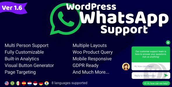 WordPress WhatsApp Support v2.0.9 NULLED - WhatsApp чат для WordPress